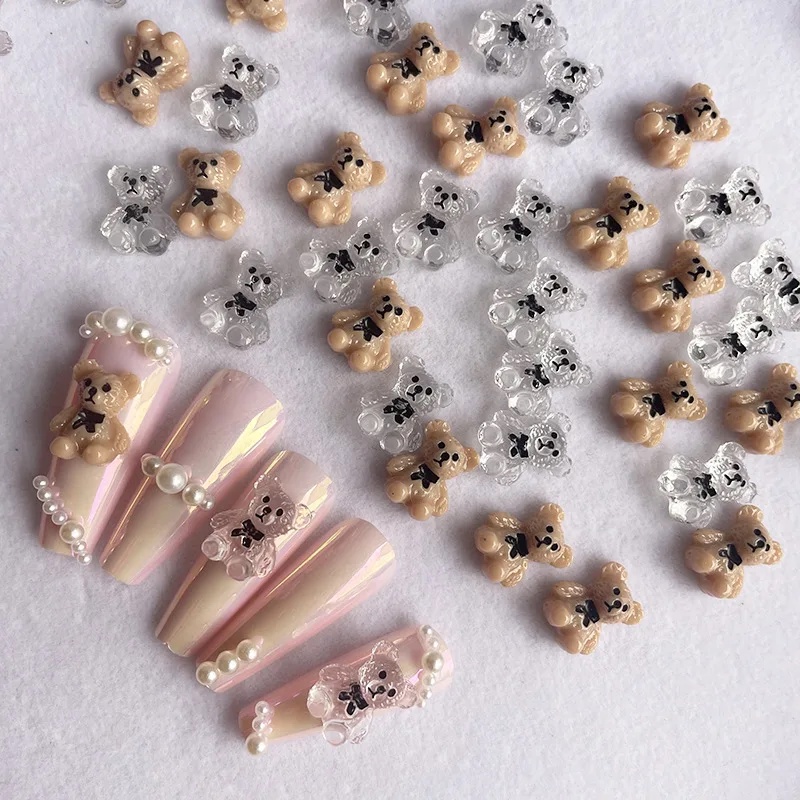 10Pcs/Set Nail Art Cute Bear Jewelry Metal Frosted Three-Dimensional Candy 3D Cartoon Crown Bear