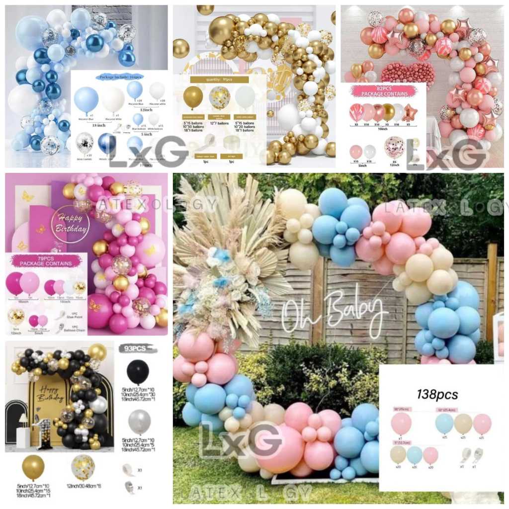PROMO / Paket Dekorasi/Set Balon Garland Tema Retro, Pink, Pastel, Rose Gold, Sky Blue, Gold White.