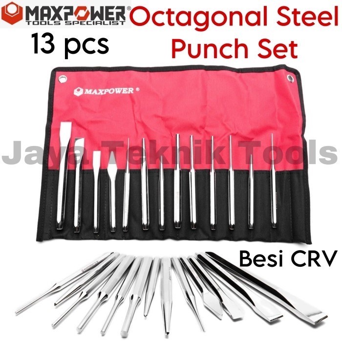 

Jual [READY] Octagonal Steel Punch Set Maxpower 13 pcs CRV Besi Ketok Pin Pahat