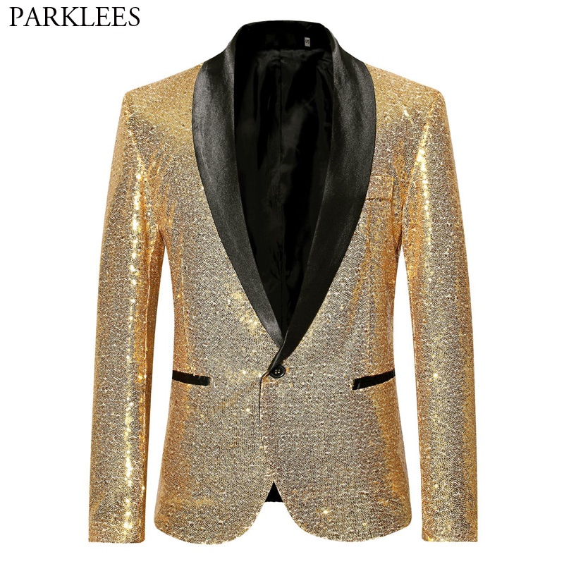 Shiny Gold Sequin Bling Glitter Suits&Blazer Men 2023 New Shawl Collar Club Dj Mens Blazer Jacket