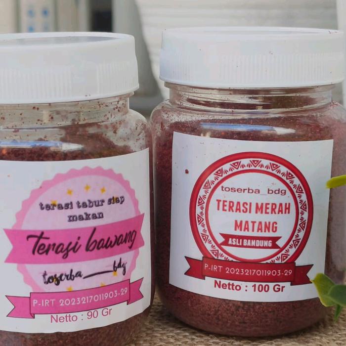 

paket terasi merah bubuk dan terasi bawang tabur siap pakai kemasan botol Instan