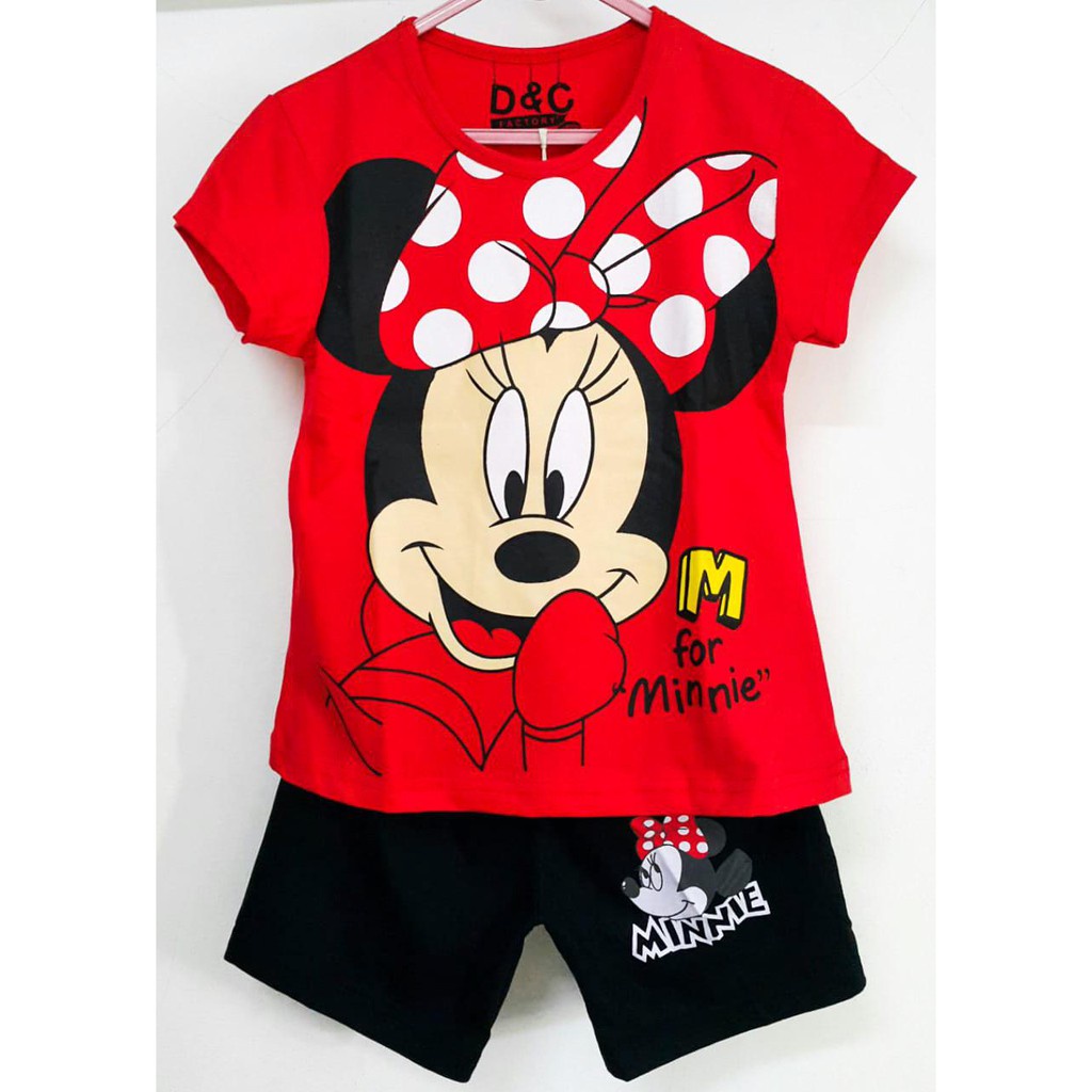 Terbaru Setelan Kaos Anak Perempuan Minnie Mouse Merah Disney Size 1-10 Tahun