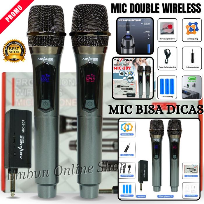 PREMIUM Mic Wireless / Mic Double Wireless Advance Mic-207 VHF Mic Ori / MIC KARAOKE Microphone
