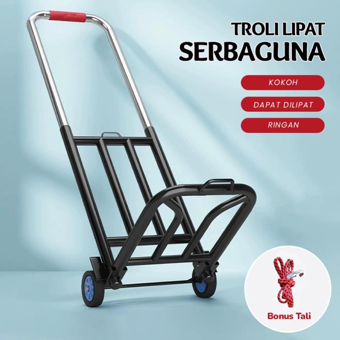 Troli Lipat Besi Mini Angkat Barang Berat Roda Karet Pu 10Cm Merah Troli Galon Troli Barang Troli