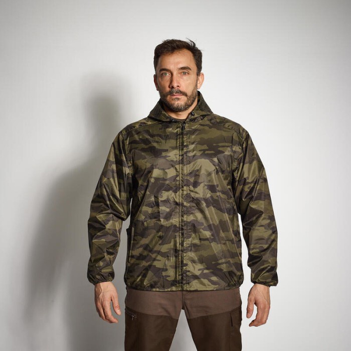 Jaket Berburu 100 Waterproof Ultralight Hunting Jacket Camo Green