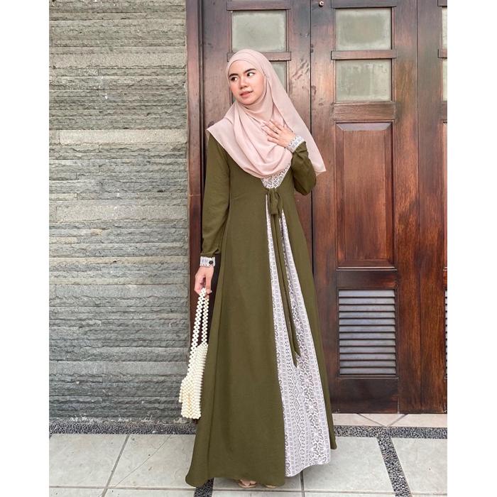 New Dafinty - Zavira Dress Bahan Premium Crinkle Airflow Gamis Brokat Lebaran Original