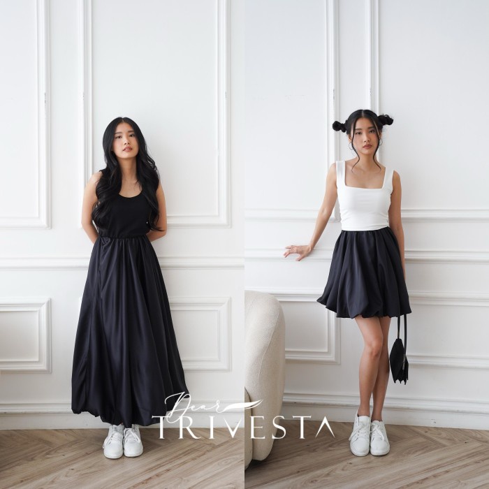 Balloon Satin Skirt Short and Long Balloon Skirt Rok Panjang dan Pendek Satin Skirt Wanita Korean