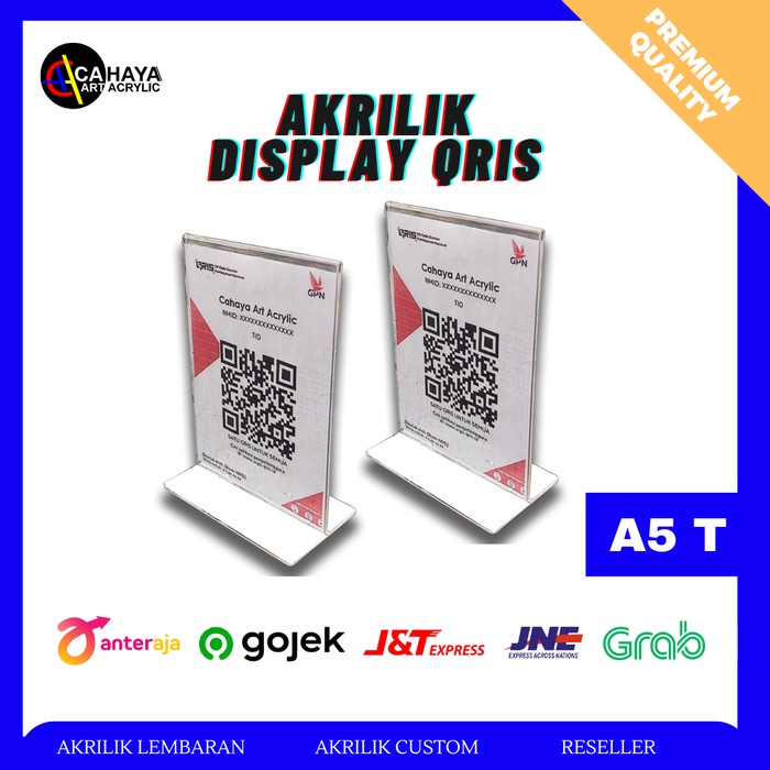 

BERGARANSI AKRILIK TEMPAT QRIS/BARCODE UKURAN A5 2MM BENTUK T DAN L TENT HOLDER BROSUR AKRILIK