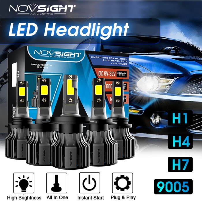 NOVSIGHT Lampu LED Headlight Lampu Utama Mobil H4 H7 H11 H1 9005 72W