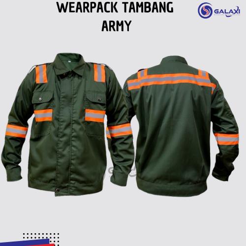 JTTOP" WEARPACK SAFETY ATASAN PANJANG ARMY KEMEJA BAJU SERAGAM KERJA HIJAU ARMY