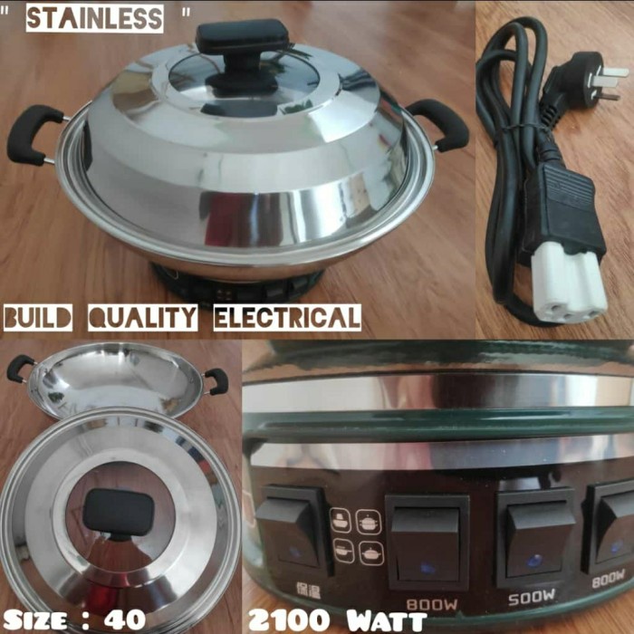 Kuali Listrik Stainless 16" / Wajan Listrik