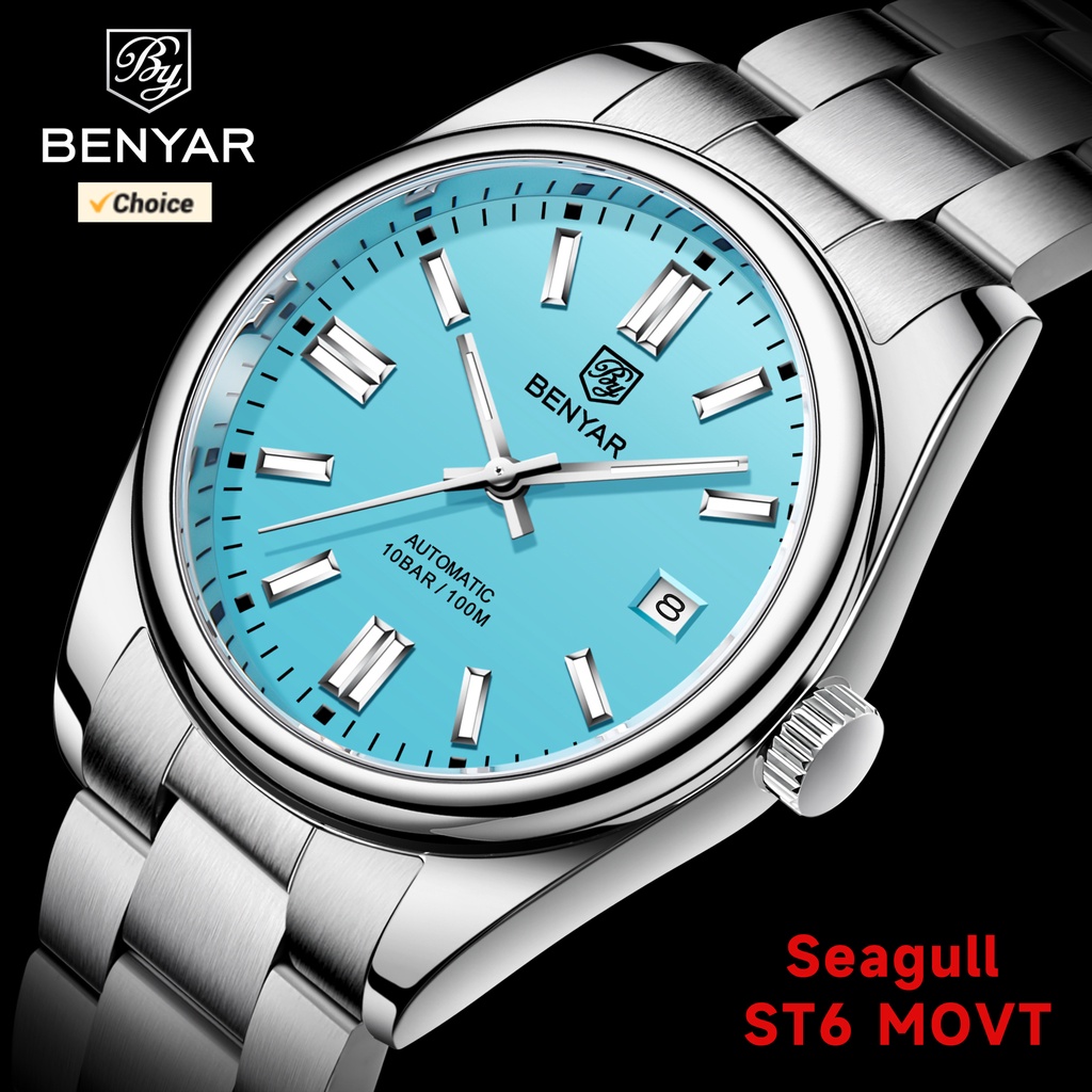 Benyar 2024 New Men'S Automatic Mechanical Watch Seagull St6 Mechanical Stainless Steel Business