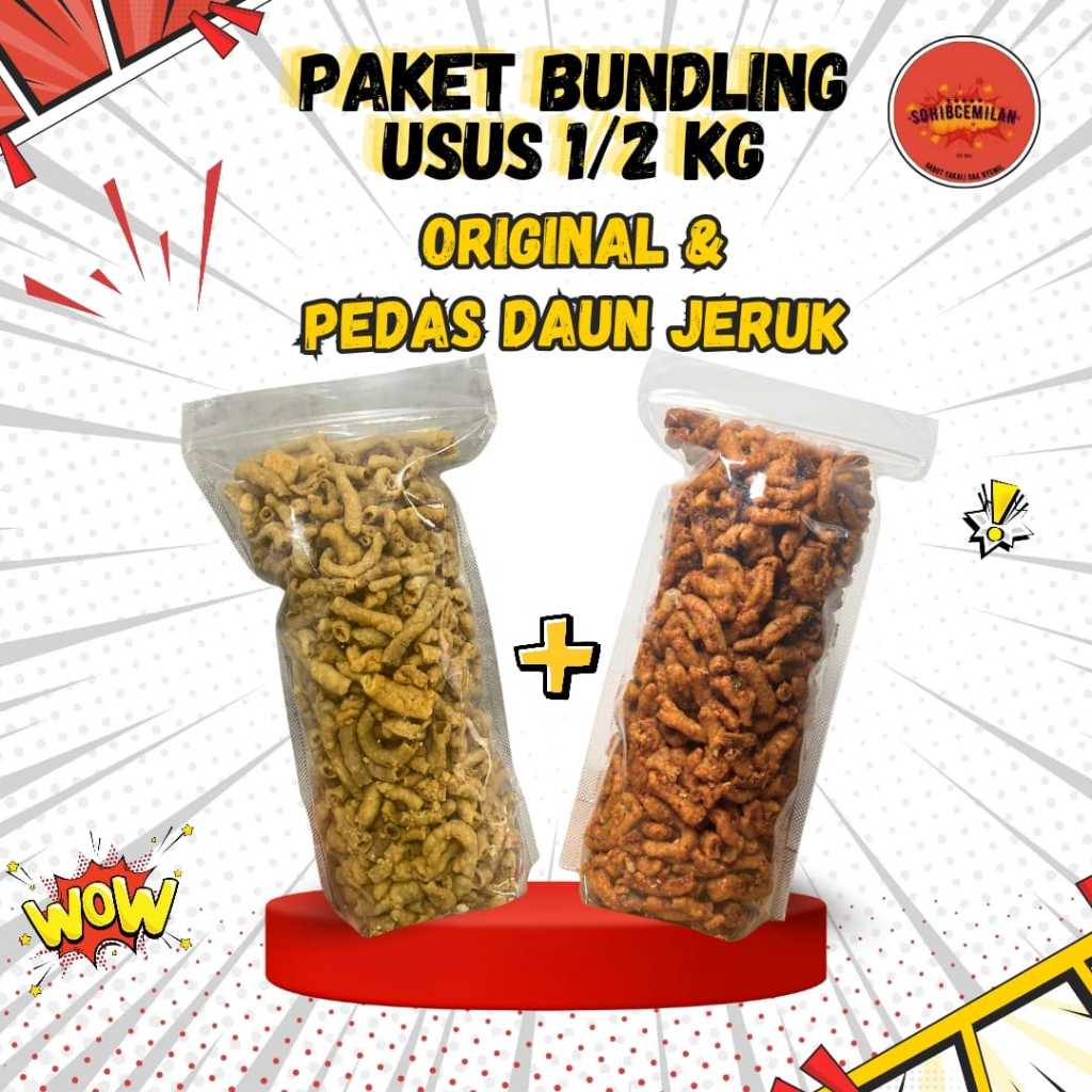 

PROMO!!! PAKET USUS AYAM CRISPY ORIGINAL 500GR DAN USUS AYAM CRISPY PEDAS DAUN JERUK 500GR WE!