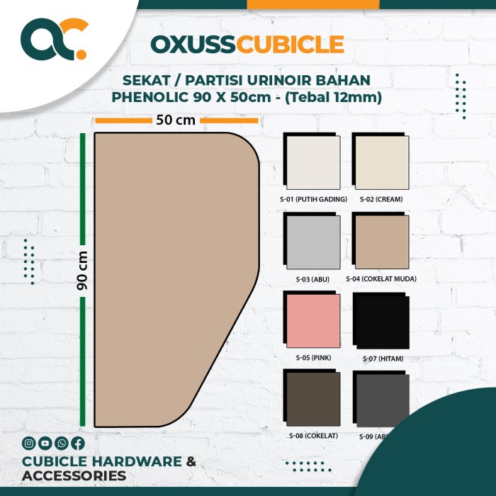 Partisi Urinoir Pembatas Urinal Phenolic Board (500x900x12mm)