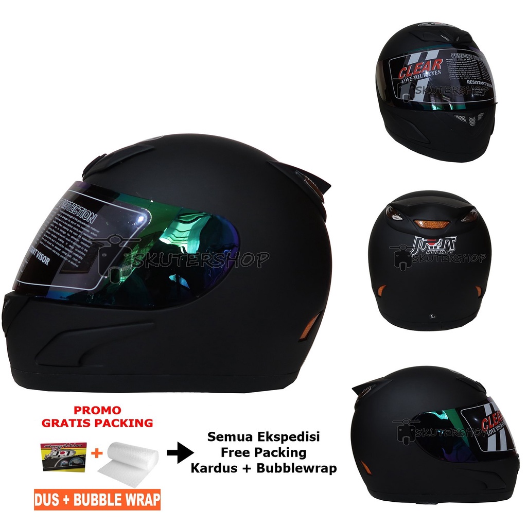 FLASH SALE HELM FULL FACE BRAND JPN JAP STYLE RACING SPORT MOTOGP TANDUK HITAM DOFF MATT BLACK VISOR
