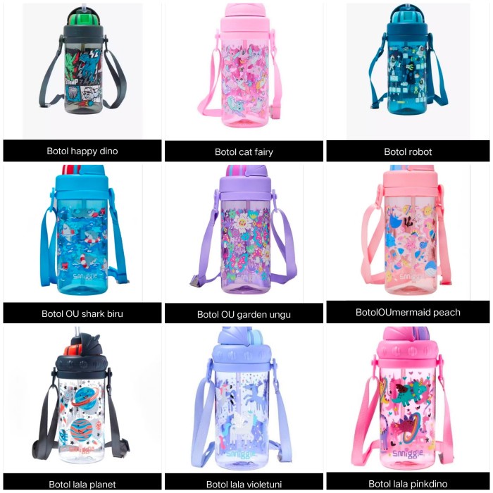 Smiggle Drink Bottle Uni, Dino, Fish, Car, Forest/ Kado/ Botol Tali