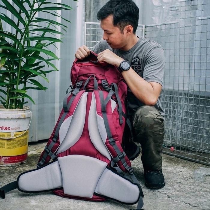 Terbaru Tas Ransel Gunung Carrier Outdoor Hiking 60 Liter Free Rain Cover Irco Ksatria Merah Marun