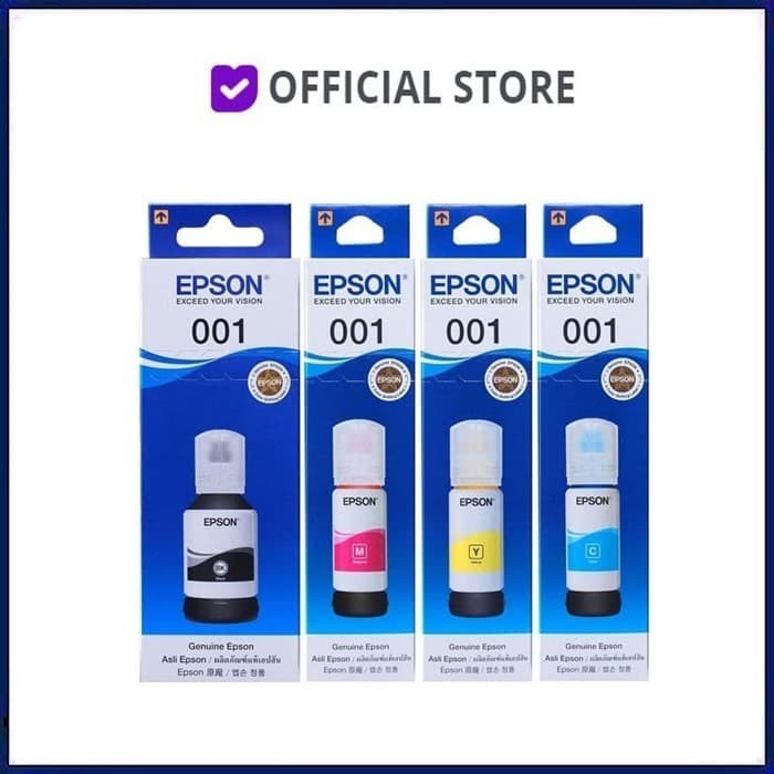 Ready Epson Tinta 001 C13T03Y100 Black Y200 Cyan Y300 Magenta Y400 Yellow