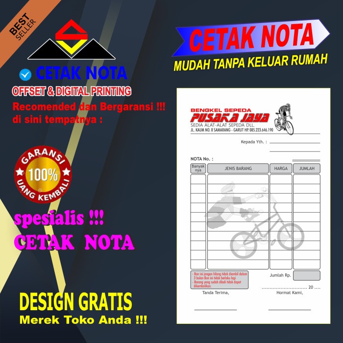 

BARANG TERLARIS Cetak Nota 20 buku 2 ply NCR 1/2Folio