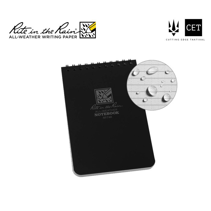 

BARANG TERLARIS Rite in the Rain 746 Top-Spiral 4x6" Notebook Buku Tahan Air - Black