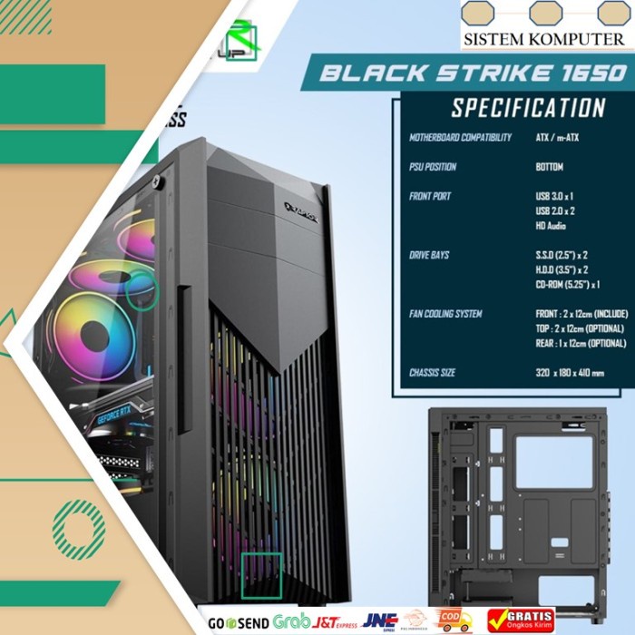 Ready Casing PC Komputer Raptor 1650 + 2 Fan RGB