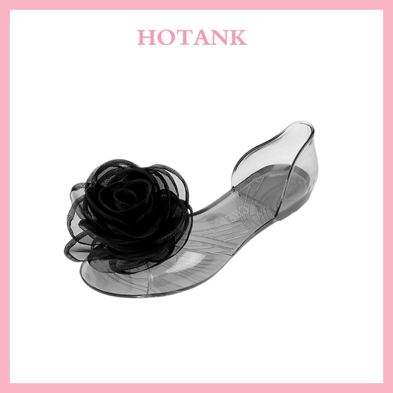 [Ready]Sepatu Jelly Bunga Sepatu Kaca Wanita Sepatu Kaca Renda Mawar Sepatu Kaca Wanita Fashion