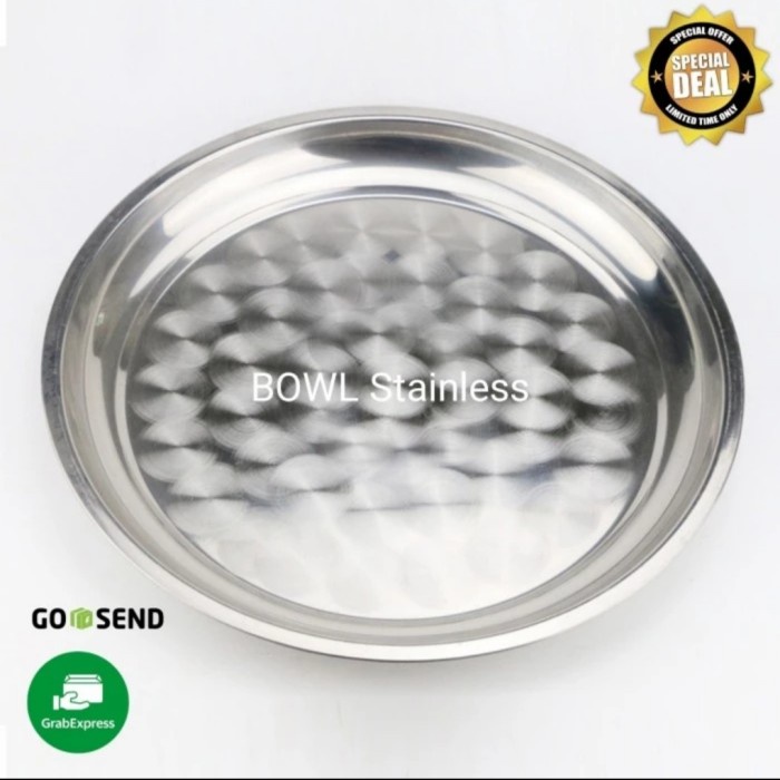 PREMIUM Nampan Baki Bulat Wadah Piring Nasi Kebuli Stainless 40 Cm Multifungsi Kitchenware