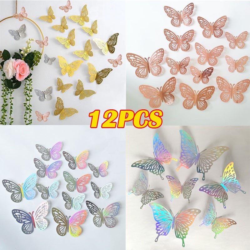 PROMO / 12PCS 3D menghiasi kupu-kupu di dinding tiga dimensi kamar tidur Stiker tiga dimensi laser
