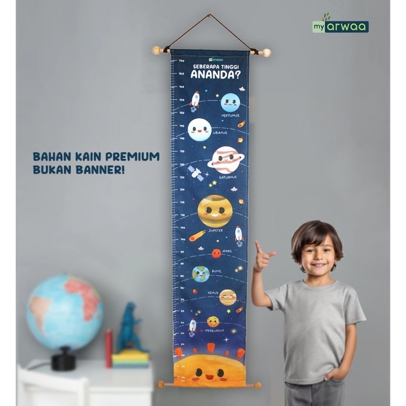 Growth Chart Kain Premium & Kayu Pengukur Tinggi Badan Anak Bahan Kain Premium & Kayu Myarwaa Alat