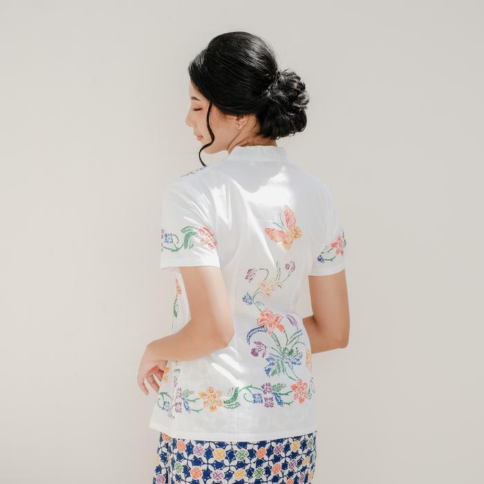 Kebaya Encim Batik Lengan Pendek - Putih Promo