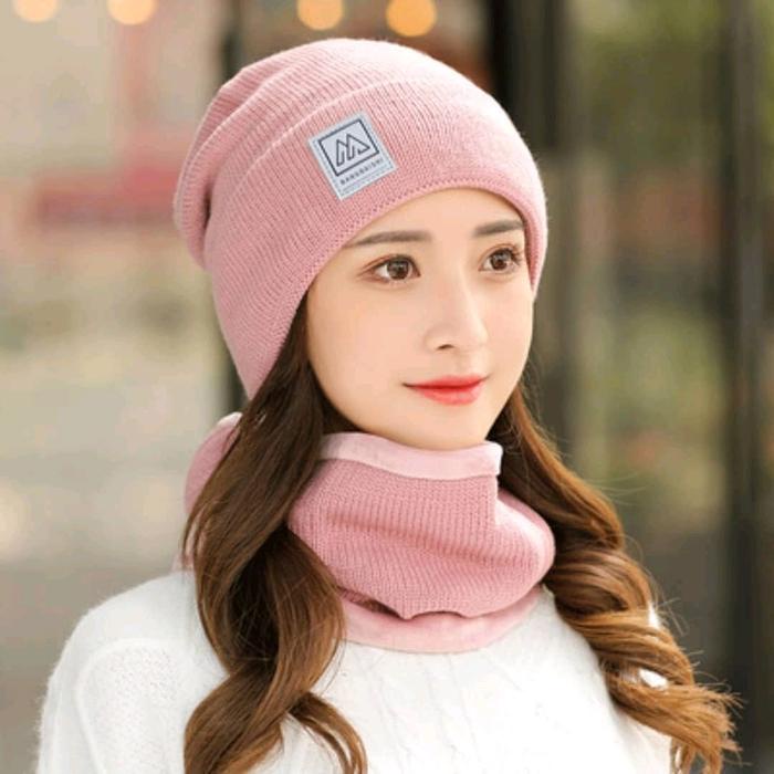 Topi Kupluk Syal Wanita Dewasa Musim Dingin Winter Jalan Naik Gunung Bahan Halus Promo
