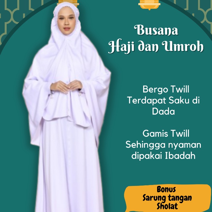 FLASH SALE PAKAIAN UMROH SET WANITA BAJU IHROM HAJI WANITA SET GAMIS UMROH SET PUTIH