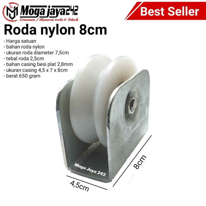 roda nilon nylon 8cm roda bubut pintu gerbang dobel bearing