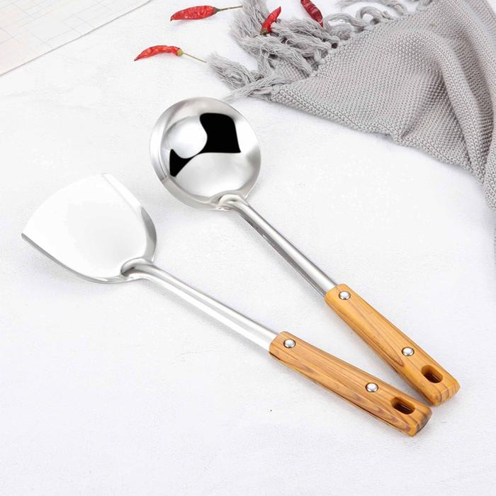 SPATULA SUTIL PERALATAN DAPUR / ALAT MASAK STAINLESS / PERALATAN MASAK GAGANG KAYU SENDOK STEEL