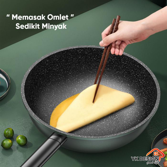 YK DESIGN WAJAN BATU MEDIS WARNA HIJAU TUA GAGANG PLASTIK BESI UKURAN 32CM YK DESIGN - 837