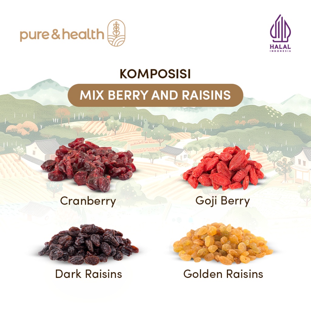 

A Mix Berries And Raisins 250 Gram Pure And Health - Buah Berry Kering Cranberry Kismis Goji Berry