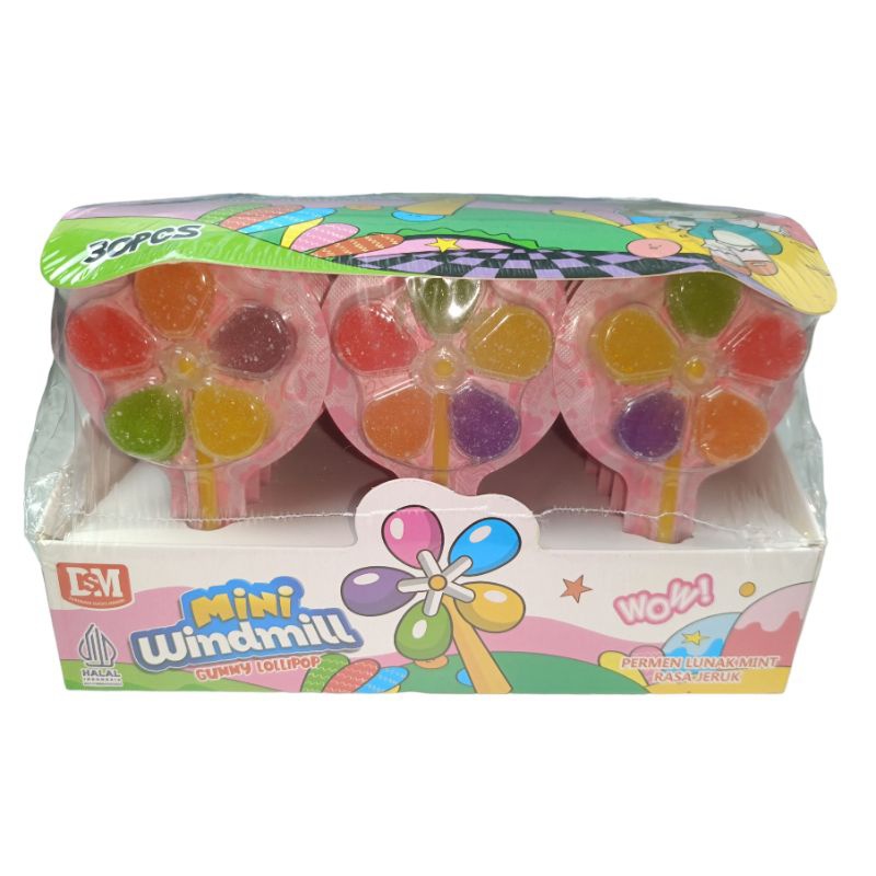 

A Permen Lunak Jelly Mini Windmill / Gummy Lolipop Bentuk Kincir Rasa Jeruk Isi 30 Pcs
