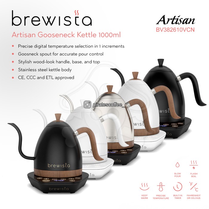 Brewista Gooseneck Coffee E-Kettle 3rd Gen Artisan 1000ml Teko Ceret Kopi Teh Pour Over V60 Leher