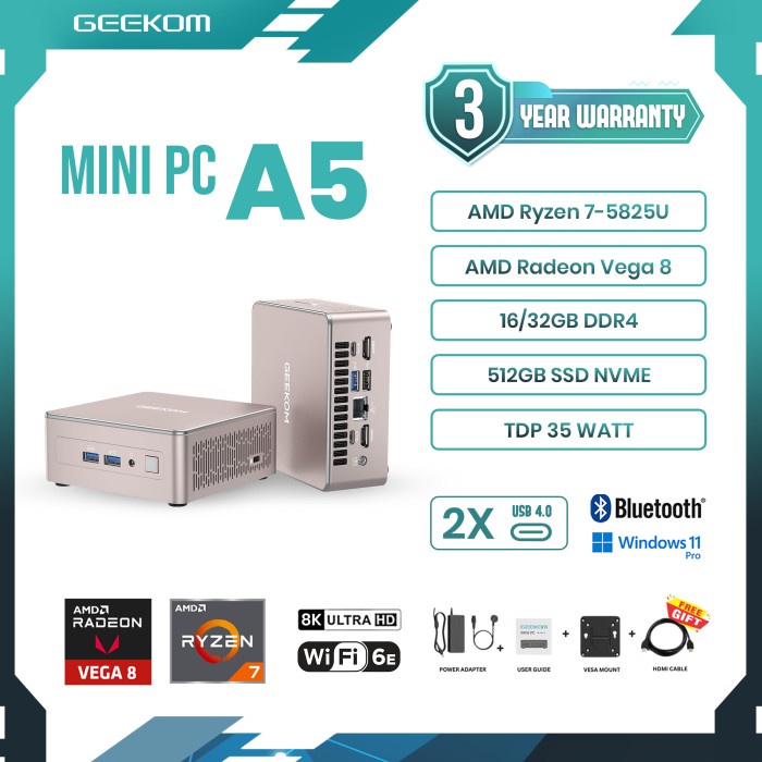 Mini Pc Geekom Pc Mini AMD Ryzen 7 5800H A5 32GB/512GB Win 11 pro