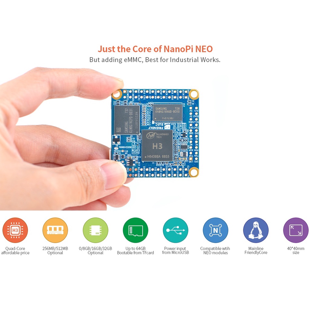Choice+Pi Nano Neo Core LTS(512MB DDR RAM & 8GB eMMC)Allwinner H3 Quad Cortex-A7,1.2GHz,OpenWRT,Ubun