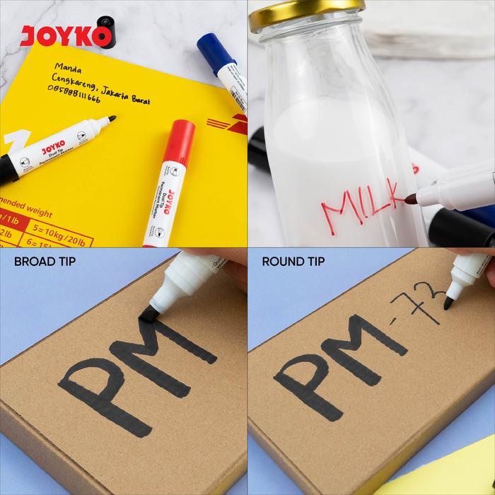 

Joyko Permanent Marker Jumbo Round Tip Chisel Tip Black Blue Red / Spidol Permanen Joyko Hitam Biru