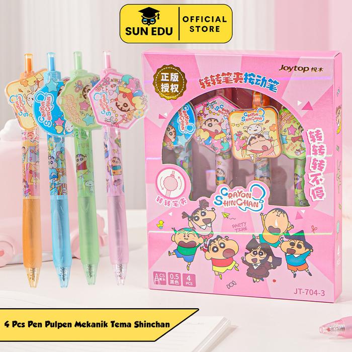 

4Pcs Pen Gel Set Crayon Shinchan Pulpen Gel Mekanik 0.5Mm Pulpen Gel Hitam Merah Stationery