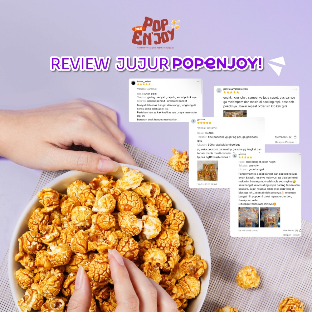 

A [Bundle 3] Popcorn Caramel 500Gr - Popenjoy/ Makanan Manis Crispy Camilan Popkron Snack Jagung