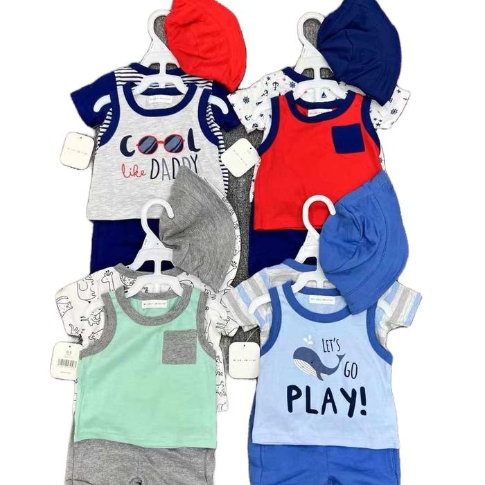 Set anak laki-laki baju celana topi Katun Parsel Bayi