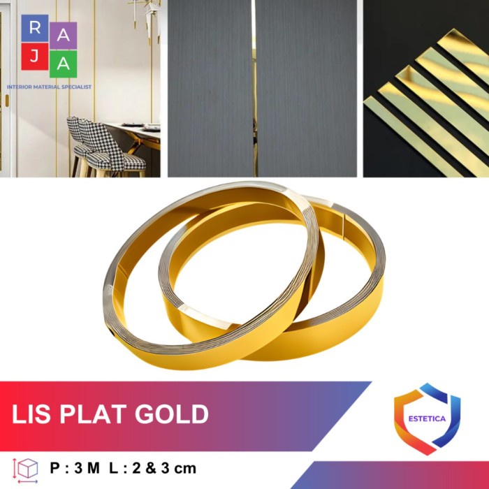 List Gold Stainless Steel Warna Gold Emas Plat Strip Miror cermin