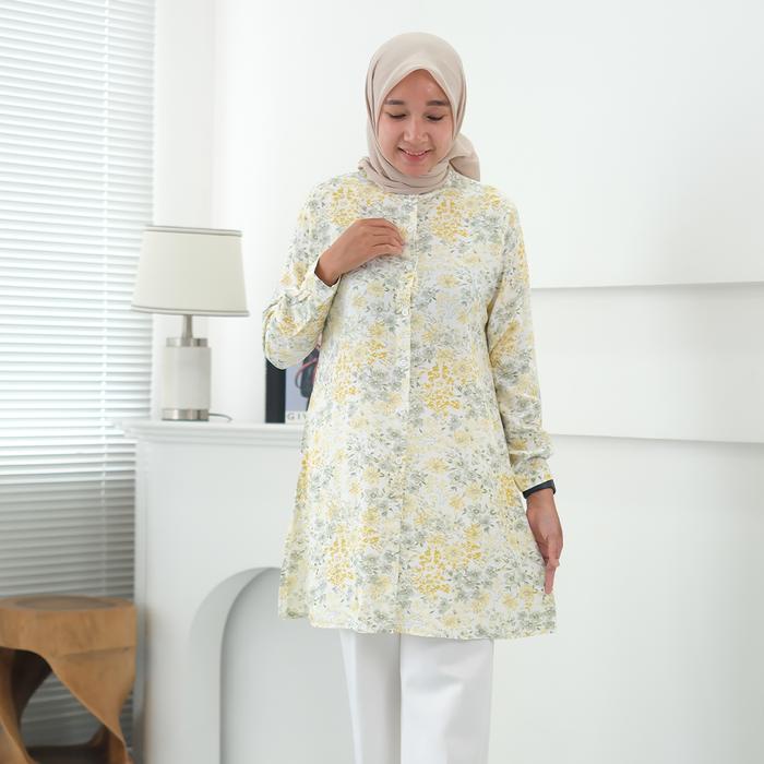 Tunik Wanita Katun Twill Rayon Motif Terbaru - Busui & Wudhu Friendly - Kancing, Dress, Panjang,