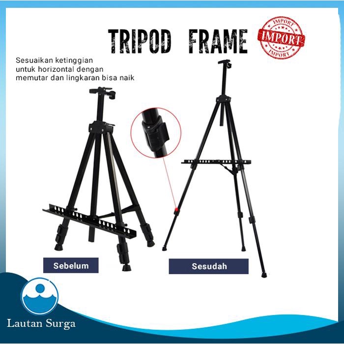 

pintar- Tripod Standing Frame Besi Hitam, Stand Bingkai Foto, Lukis dan White Board Standing Besi