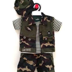 Baby Pesek Baju setelan anak bayi rompi tentara + topi cool army kostum cowok cewek