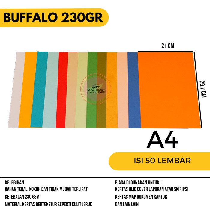 

pintar- Kertas Buffalo 230 Gsm ukuran A4 (21 cm x 29.7 cm) isi 50 lembar