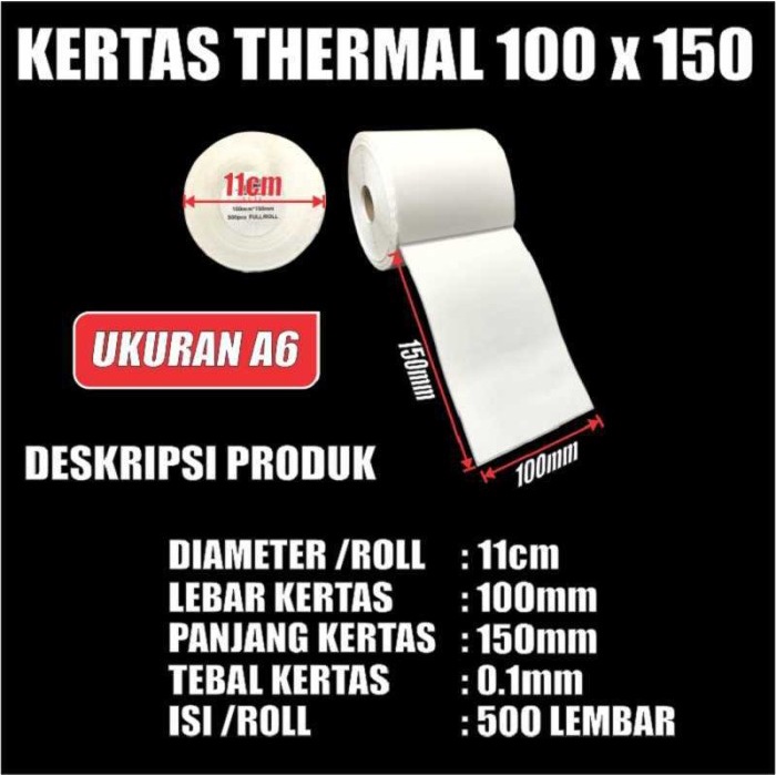 

pintar- Kertas Thermal Bersih Tebal A6 100x150mm Resi Label Barcode Bersih Tebal Per 1 pcs